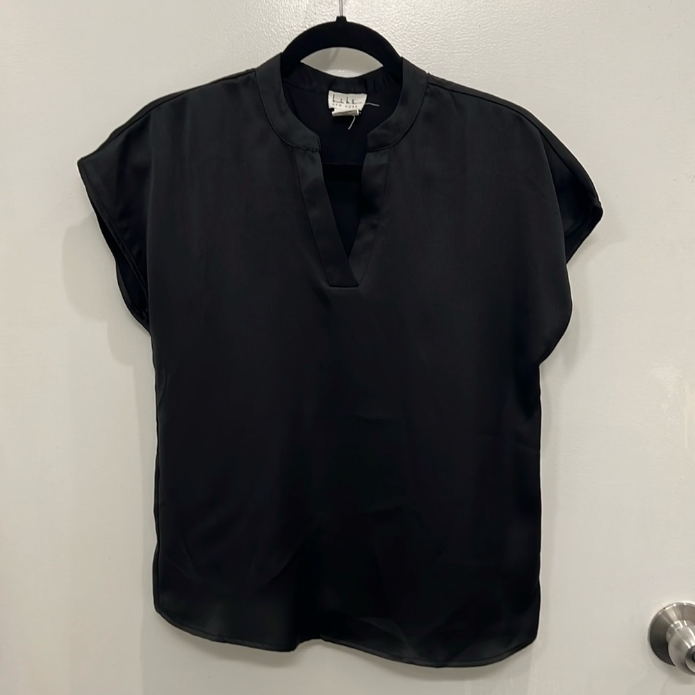 Nicole Miller Black Satin Top